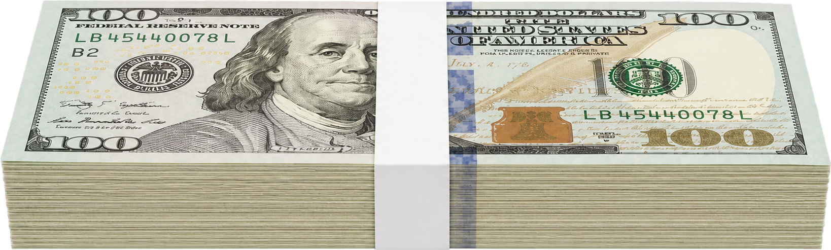 A substantial stack of one hundred dollars